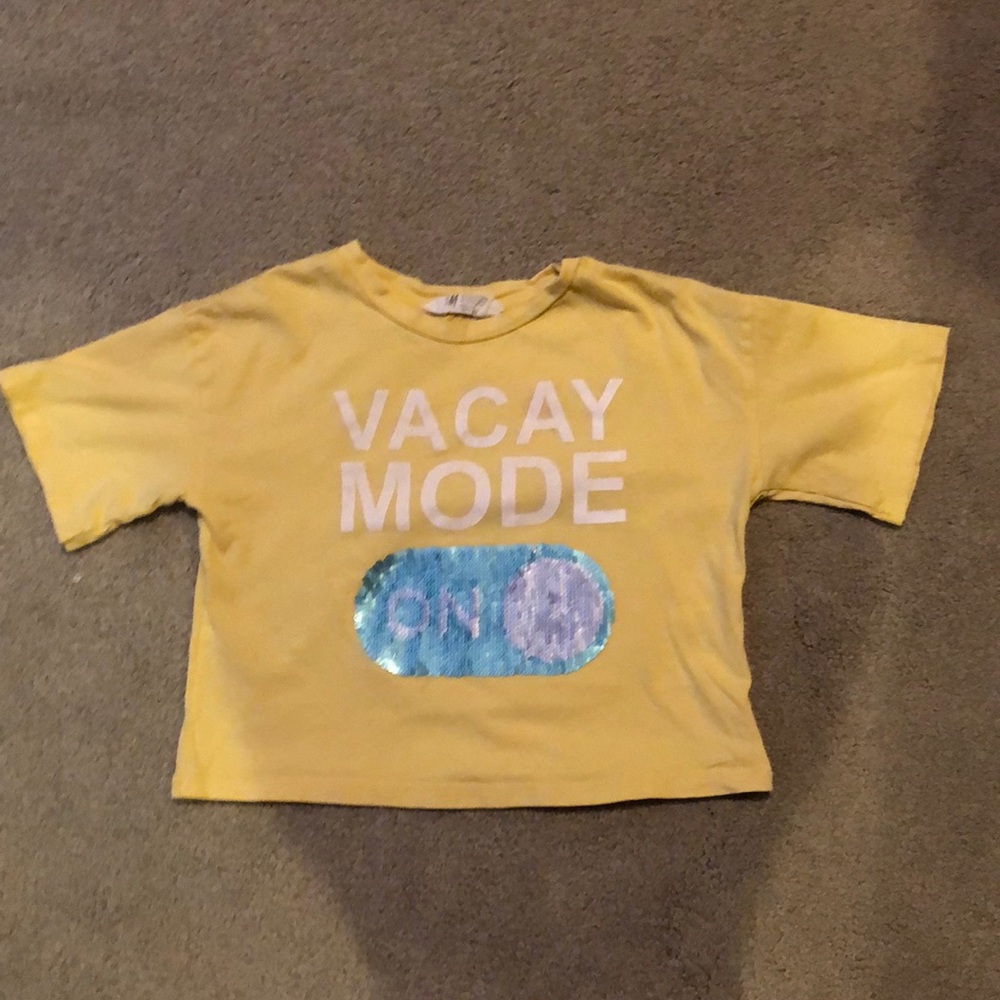 h&m flippable sequins yellow cropped t-shirt 9-10 girls